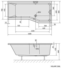 Polysan Polysan, VERSYS R asymetrická vaňa 160x84x70x47cm, biela, 15611