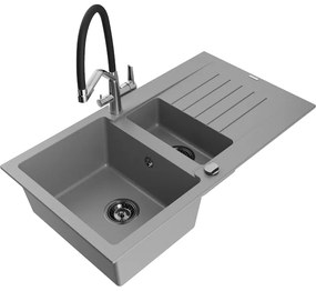 Mexen Matias, 1,5-komorový granitový drez 900x505x200 mm a drezová batéria Duo, šedá, 6502-71-671701-07-B