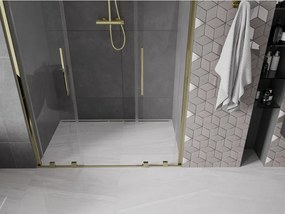 Mexen Velar Duo, posuvné dvere do otvoru 160x200 cm, 8mm číre sklo, zlatá lesklá, 871-160-000-02-50