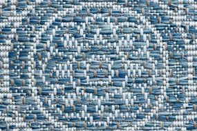Šnúrkový okrúhly koberec SIZAL LOFT 21207 BOHO Mandala, slonovinová kosť - modrý