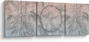 Obraz - Tropické rastliny na stene (s hodinami) (90x30 cm)