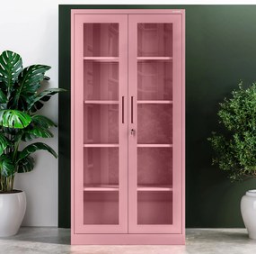 Sklenená vitrína AMELIA, 900 x 1850 x 400 mm, Fresh Style: púdrovo ružová