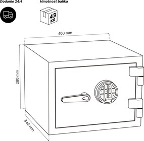 Trezor S2 bezpečnostný, ohňovzdorný, elektronický na kód, na dokumenty, 400x280x340 mm: EDGAR