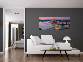 Obraz - Panorama mesta, Budapešť, Maďarsko (120x50 cm)