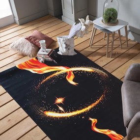 Čierny koberec s ohnivým kruhom Šírka: 80 cm | Dĺžka: 150 cm