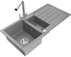 Mexen Andres, granitový drez 1000x500x200 mm, 1,5-komorový + chrómová batéria Duero, šedá, 6515-71-671600-00