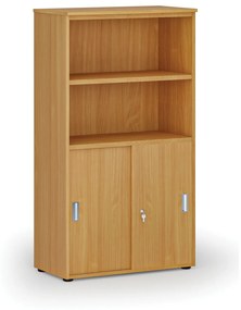 Kombinovaná kancelárska skriňa PRIMO WOOD, zasúvacie dvere na 2 poschodia, 1434 x 800 x 420 mm, buk