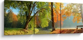 Obraz - Pokojná jesenná krajina (s hodinami) (90x30 cm)
