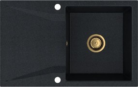 Sink Quality Obsidian, kuchynský granitový drez 790x500x210 mm + zlatý sifón, čierna škvrnitá-Brocade, SKQ-OBS.B.1KDO.XG