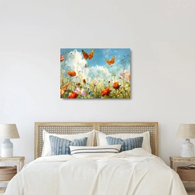 Sklenený obraz - Motýle na letnej lúke (70x50 cm)