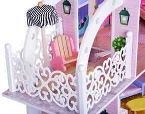 Veľký drevený domček pre bábiky s výťahom, garážou, balkónom a nábytkom – ZA5388