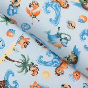 Biante Detský bavlnený behúň na stôl Sandra SA-535 Morské zvieratká na svetlo modrom 45x180 cm