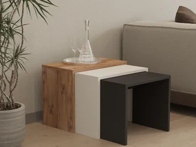 Set 3ks. konferenčných stolíkov Kibusa (antracit + dub + biela). Vlastná spoľahlivá doprava až k Vám domov. 1094326