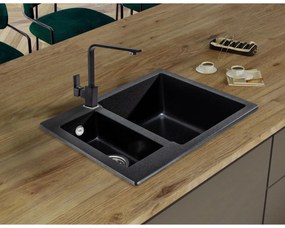 Sink Quality Ferrum, kuchynský granitový drez 605x495x210 mm + zlatý sifón, čierna škvrnitá-BROCADE, SKQ-FER.B.5KBO.XG