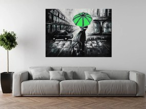 Gario Ručne maľovaný obraz Zelený bozk v daždi Rozmery: 120 x 80 cm