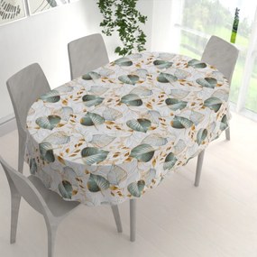 Biante Dekoračný oválny obrus Leona LN-174 Zelené listy na režnom 120x200 cm