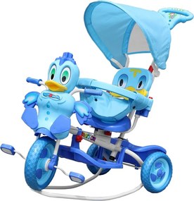 RAMIZ Detský 3-kolesový bicykel Duck Blue + zvuky + strecha + zábrana + opierka na nohy + rukoväť + úložný priestor