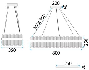 Toolight Toolight, LED krištáľové svietidlo 80x35 cm, 62W, APP1514-CP80, chrómová, OSW-03262