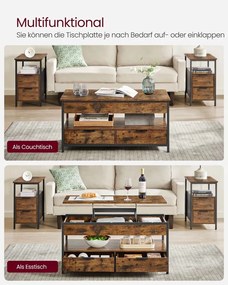 VASAGLE Výškovo nastaviteľný konferenčný stolík, 50x100x(48-63)cm, hnedá/čierna LCT209K01