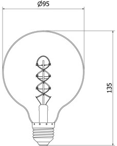 Mexen Vintis, LED žiarovka špirála E27, G95, 6W, Teplá - 2200K, 530 lm, jantárová - L167-E27-0622-50