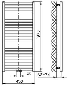 Aqualine Aqualine, TONDI vykurovacie teleso 450x970 mm, stredové pripojenie, čierna matná, DT456T
