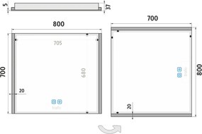 Nimco LED zrkadlo 800x700 s dvoma dotykovými senzormi - ZP 11003VX