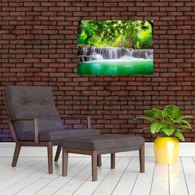 Sklenený obraz vodopádu v Kanchanaburi, Thajsko (70x50 cm)