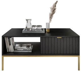 Konferenčný stolík CORA so zásuvkou, čierna matná, zlatá podnož