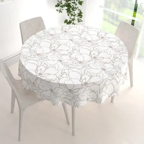 Biante Bavlnený okrúhly obrus Sandra SA-268 Béžové designové kvety na bielom Ø 130 cm