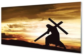Sklenený obraz Jesus cross západ slnka 125x50 cm