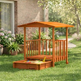 Pieskovisko s verandou SUNNY, 130x130x143cm, hnedá/oranžová Jurhan