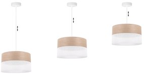Závesné svietidlo Wood, 1x béžová dubová dýha/biele PVC tienidlo, (fi 30cm)