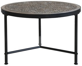 Kovový konferenčný stôl s drevenou doskou s ornamentmi - Ø 60*41cm