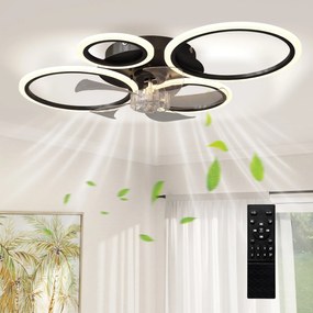 HOMCOM LED stropný ventilátor so svetlom, tichý 77 cm s diaľkovým ovládaním — 6 rýchlostí, 3 teploty, DC motor, časovač — čierny | Aosom