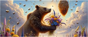 Obraz - Medveď a včielky (120x50 cm)