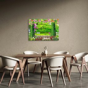 Sklenený obraz - Čarovná záhrada s labuťami (70x50 cm)