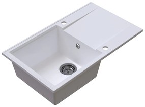 Sink Quality Sink55, kuchynský granitový drez 780x460x215 mm + grafitový sifón, biela, SKQ-SINK.W.1KDOL.XB