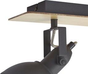 Stropný reflektor čierny s drevom 2-svetelný otočný a sklopný - Jakub