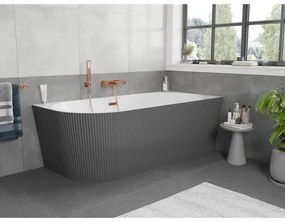 Mexen Silo, rohová voľne stojaca ryhovaná vaňa, pravá, 150 x 75 cm, biela-šedá, ružové zlato prepad, 52891507562P-60