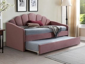 Čalúnená posteľ Bella Velvet 90x200 s výsuvnou prístelkou púdrová