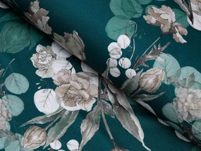 Biante Teflónový behúň na stôl TF-058 Kvety s eukalyptom na tmavo zelenom 45x140 cm