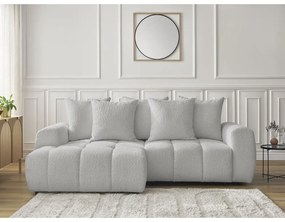 Svetlosivá rozkladacia/s úložným priestorom rohová pohovka z textílie buklé (ľavý roh/s leňoškou) Roxelane – Bobochic Paris