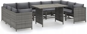 vidaXL 10-dielna sedacia súprava do záhrady, vankúše, sivý Pe ratan