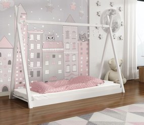 Detská domčeková Montessori típí posteľ z masívu borovice OLA - 200x90 cm - BIELA