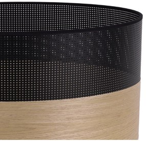 Závesné svietidlo Wood, 1x dýha zlatý dub/čierne PVC tienidlo, (fi 35cm)