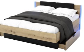 Manželská posteľ 160 cm Lewell (s roštom) (dub artisan + čierna). Akcia -20%. Vlastná spoľahlivá doprava až k Vám domov. 1092089