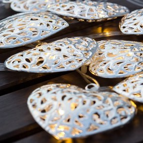 DECOLED LED světelný řetěz na baterie, kovová srdce styl vintage, teple bílá, 10 diod, 2,5 m