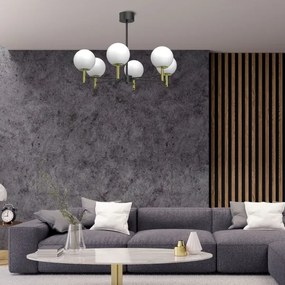 Luster na tyči AWINION 6xE27/15W/230V biela/zlatá/čierna