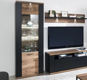 Vysoká vitrína Boston, čierna/dub ribbeck, s osvetlením, ľavá