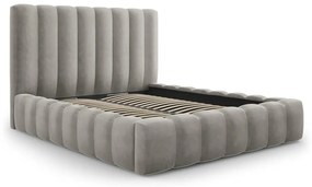 Svetlosivá čalúnená dvojlôžková posteľ s úložným priestorom s roštom 200x200 cm Kelp – Micadoni Home